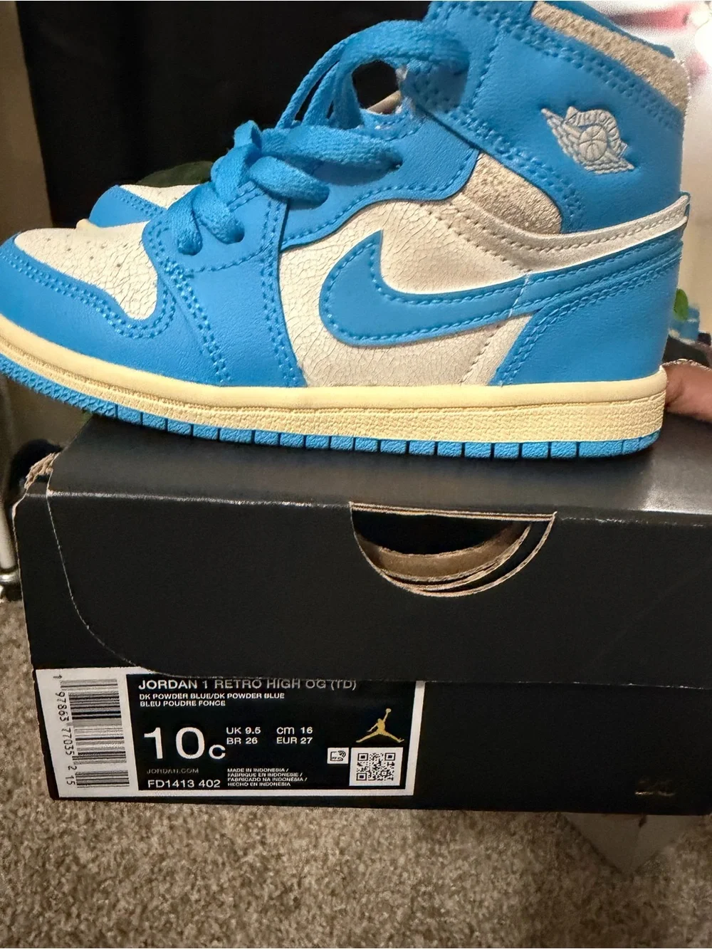 Jordan 1 Retro High OG TD - Powder Blue and Cream Kids Sneakers